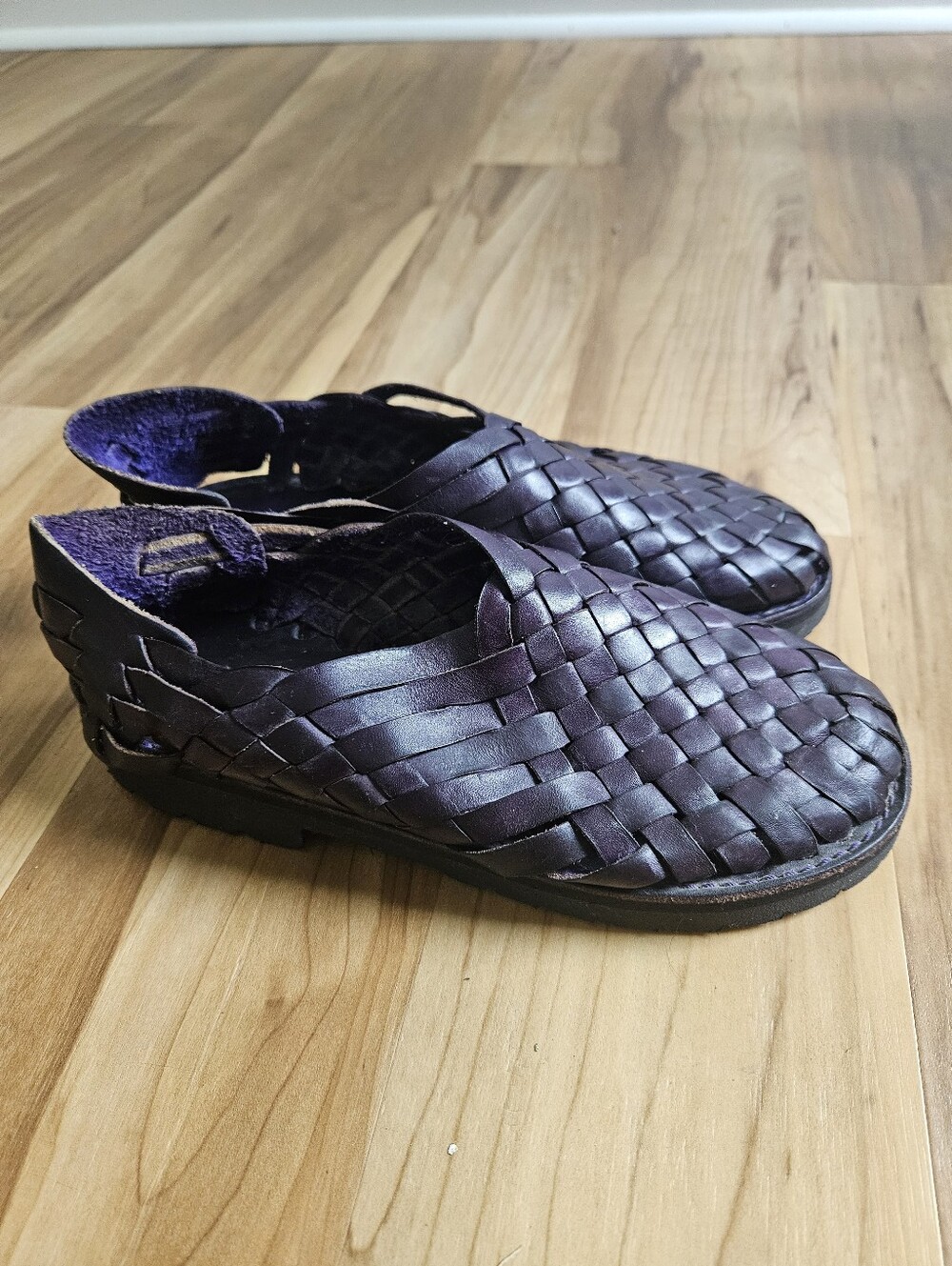 Vintage Deep Purple Woven Leather Huarache Mules /Clogs